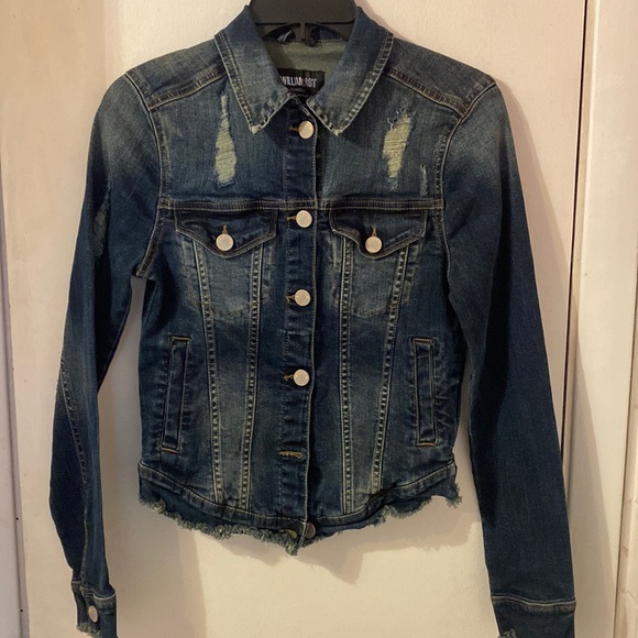 William Rast Cropped Distressed Stretch Denim Jean Jacket Sz XS - Picture 1 of 5